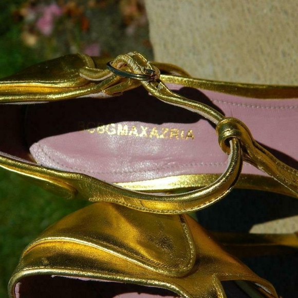 BCBG Max Azria Gold Metalic Leather MaryJane Strappy Spike Heel Sandal Shoes 8.5 - Picture 9 of 10